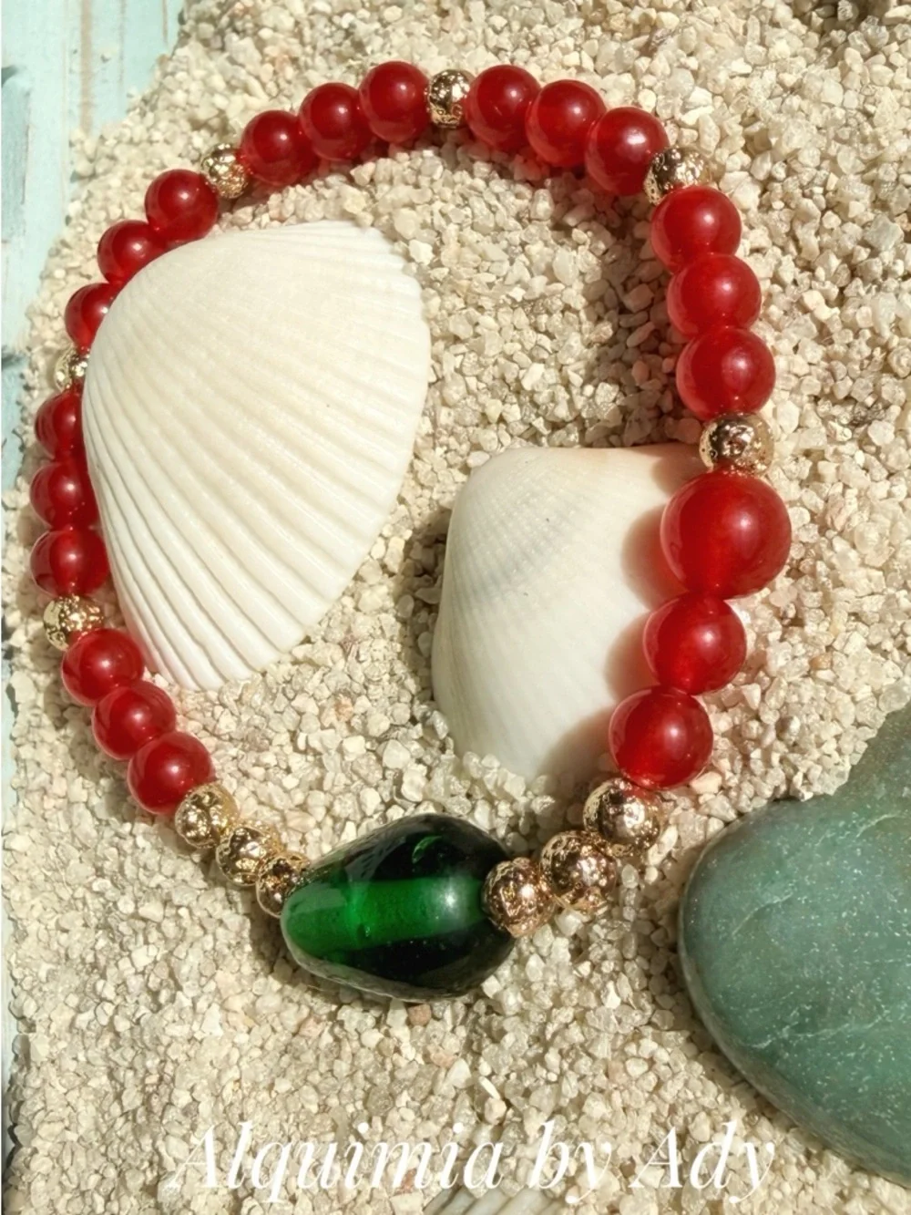 Red UNTREATED RUBY Bead Bracelet with Gold Bead Accents